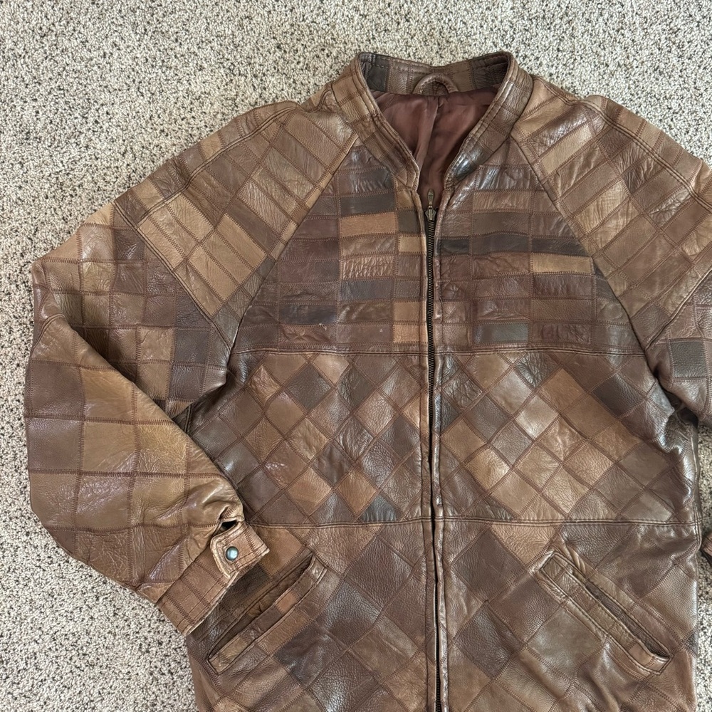 Vintage Brown Patchwork Bomber Jacket - image 1